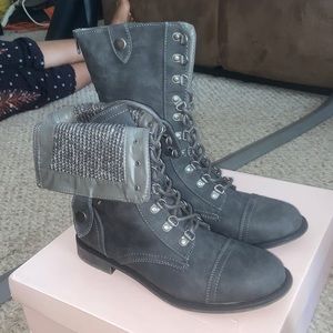 gray combat boots, can be worn two different ways